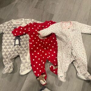 Newborn Footsies Reindeer White Cat Red Gray Carters and Petitlem